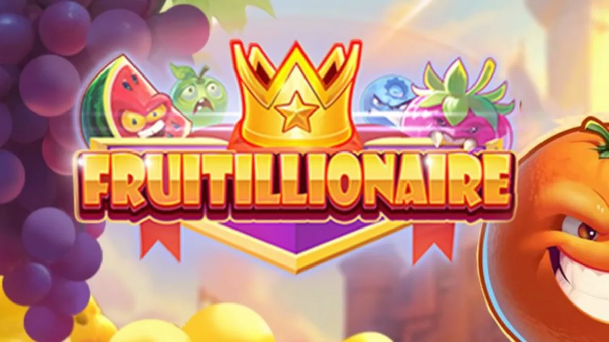 Tampilan visual slot Fruitillionaire dengan karakter buah yang marah