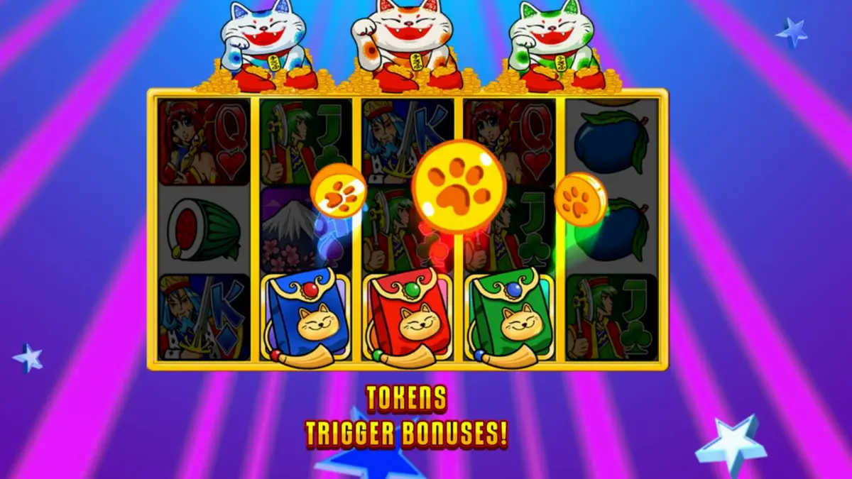 Tampilan visual slot Super Graphics Upside Down dengan tema anime dan Lucky Cats